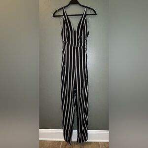 Windsor Black White Cream STRIPED JUMPSUIT sheer romper Sexy tie back Size S
